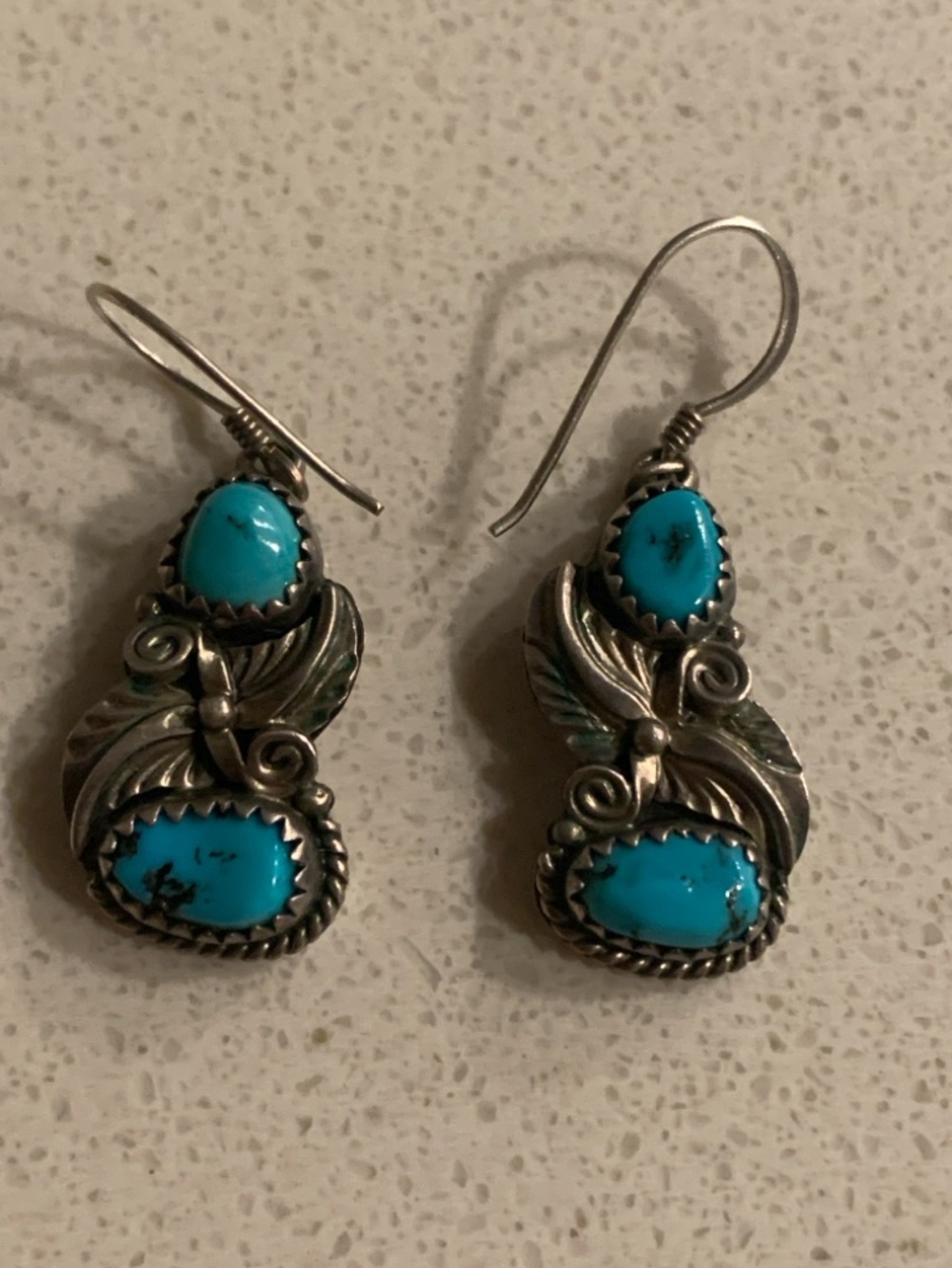 Vintage Navajo Silver Turquoise Dangle Earrings